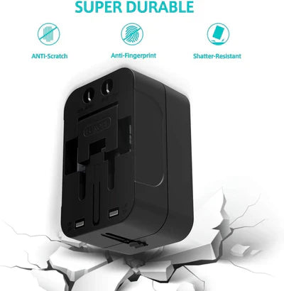 1pc Universal Travel Adapter With Dual USB Ports, 110V-240V Input, US/EU/UK/AU Plugs, Surge Protection, All-In-One Wall Charger For Over 150 Countries, Compatible With IPhone, Samsung, Tablets, And More