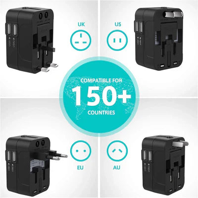 1pc Universal Travel Adapter With Dual USB Ports, 110V-240V Input, US/EU/UK/AU Plugs, Surge Protection, All-In-One Wall Charger For Over 150 Countries, Compatible With IPhone, Samsung, Tablets, And More
