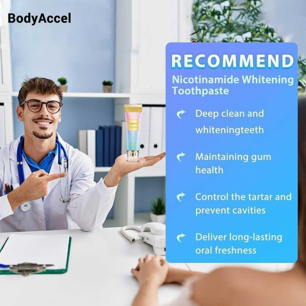 Niacinamide Whitening Toothpaste 100g, Removes Tartar, Removes Stains, Protects Enamel, Whitens Teeth, Gum Care, Strengthens Enamel, Prevents Cavities, Freshens Breath.